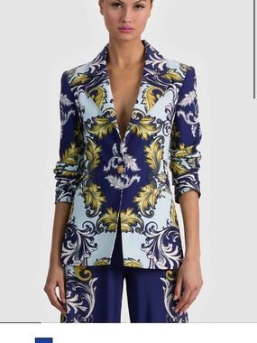Alice and olivia Printed Blue & Yellow Tailored Blazer